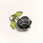 Glass Pendant, with Iron & 304 Stainless Steel Findings, Flower with Leaf Charms, Black, 22mm(PALLOY-TAC0075-13)