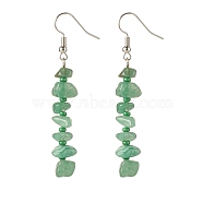 Natural Green Aventurine Chips Dangle Earrings with Glass, Gemstone Beaded Brass Earrings for Women, Platinum, 60~62x19mm, Pin: 0.6mm(EJEW-JE04840-04)