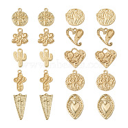 20Pcs 10 Style Alloy Pendants, Matte Style, Mixed Shapes, Real 14K Gold Plated, Mixed Color, 18~29.5x12~20x2mm, Hole: 4x1.5~3mm, 2pcs/style(FIND-SW0001-22)