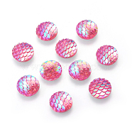 Resin Cabochons, Flat Round with Mermaid Fish Scale, Magenta, 12x3mm(X-CRES-Q191-HA023-6)