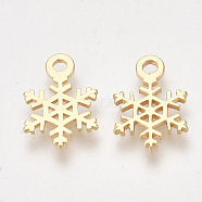 Brass Charms, Snowflake, Nickel Free, Real 18K Gold Plated, 12x8x1mm, Hole: 1.5mm(KK-S350-260)