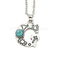 Letter A~Z Antique Silver Plated Alloy with Synthetic Turquoise Pendant Necklaces, with Iron Cable Chains, Letter G, 18.70 inch(475mm), Letter G: 25x21mm(NJEW-G080-01G)
