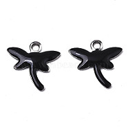201 Stainless Steel Enamel Charms, Dragonfly, Stainless Steel Color, Black, 11.5x12x1.5mm, Hole: 1.2mm(STAS-N088-19A)