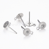 304 Stainless Steel Stud Earring Findings, with Loop, Earring Post, Stainless Steel Color, 8.5x6mm, Hole: 1.2mm, Pin: 0.8mm(STAS-K154-63P)
