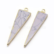 Synthetic Howlite Pendants, with Brass Findings, Triangle, Golden, 42x13x3~3.5mm, Hole: 2mm(G-F582-G01-G-1)