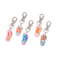 Handmade Polymer Clay Pendants Decoration, with Alloy Swivel Lobster Claw Clasp, Flip Flops, Mixed Color, 62.5mm(HJEW-JM00788)