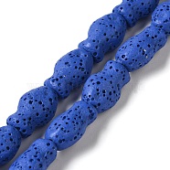 Natural Lava Rock Beads Strands, Fish, Dyed, Blue, 14x9x7mm, Hole: 1.2mm, about 28pcs/strand, 15.55''(39.5cm)(G-U007-01E)