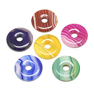 Natural Striped Agate/Banded Agate Pendants, Dyed, Donut/Pi Disc, Mixed Color, Donut Width: 11.5mm, 30x4mm, Hole: 7mm(G-S294-14-30mm)