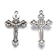 Easter Theme Tibetan Style Alloy Pendants, Cadmium Free & Lead Free, Crucifix Cross, Antique Silver, 38x22.5x5mm, Hole: 1.4mm(X-TIBE-S320-019AS-LF)