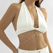 Alloy & Plastic Imitation Round Pearl Body Chains, Bikini Chains, White, Platinum, 400mm(WG6B188-02)