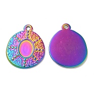 Ion Plating(IP) 304 Stainless Steel Pendant Cabochon Settings, Oval Charms, Rainbow Color, Tray: 8x6mm, 21x17.5x1.5mm, Hole: 1.5mm(STAS-L020-025RC)