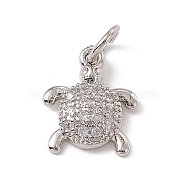 Brass Micro Pave Cubic Zirconia Charms, with Jump Ring, Tortoise Charm, Platinum, 12.5x9.5x2mm, Hole: 3mm(ZIRC-F132-27P)