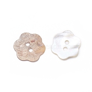2-Hole Shell Buttons, Flower, Seashell Color, 13x1mm, Hole: 1.5mm(X-BUTT-D055-01)