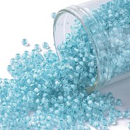 TOHO Round Seed Beads, Japanese Seed Beads, (976) Inside Color Crystal/Neon Ice Blue Lined, 11/0, 2.2mm, Hole: 0.8mm, about 135000pcs/pound(SEED-TR11-0976)