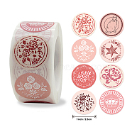 8 Styles Self-Adhesive Kraft Paper Gift Tag Stickers, Adhesive Labels, Flat Round with Mixed Patterns, Pink, 25mm, about 500pcs/roll(STIC-PW0002-107A)