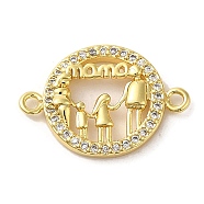 Brass Micro Pave Clear Cubic Zirconia Mama Connector Charms, Mother's Day Word Links, Real 16K Gold Plated, Flat Round, 14x20x2mm, Hole: 1.4mm(FIND-Z041-12C)