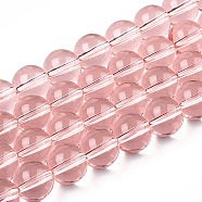 Transparent Glass Beads Strands, Round, Misty Rose, 9.5~10mm, Hole: 1.5mm, about 40~42pcs/strand, 14.76~15.12 inch(37.5~38.4cm)(GLAA-T032-T10mm-10)