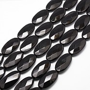 Natural Black Onyx Beads Strands, Grade A, Dyed & Heated, Faceted, Oval, 40x20x8.5mm, Hole: 1mm, about 10pcs/strand, 15.16 inch~15.35 inch(G-P161-47-40x20mm)
