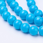 Painted Glass Bead Strands, Baking Paint, Round, Deep Sky Blue, 8mm, Hole: 1.3~1.6mm, about 100pcs/strand, 31.4 inch(DGLA-S071-8mm-12)