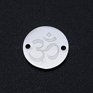 Chakra 201 Stainless Steel Links connectors, Flat Round with Om Symbol, Stainless Steel Color, 12x1mm, Hole: 1.2mm(STAS-T049-T659-1)
