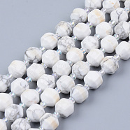 Natural Howlite Beads Strands, Round, Faceted, 7~8x8mm, Hole: 1.2mm, about 38~40pcs/strand, 15.16inch(38.5cm)(X-G-R482-32-8mm)