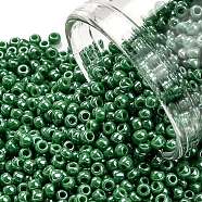 TOHO Round Seed Beads, Japanese Seed Beads, (130D) Opaque Luster Dark Green, 11/0, 2.2mm, Hole: 0.8mm, about 1103pcs/10g(X-SEED-TR11-0130D)