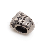 304 Stainless Steel European Beads, Large Hole Beads, Strawberry, Antique Silver, 11x9x8mm, Hole: 5mm(STAS-G228-34AS)