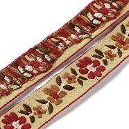 Ethnic Style Flower Embroidery Polyester Ribbon, Jacquard Ribbon, Clothing Accessories, Flat, Light Khaki, 3/4 inch(20mm)(OCOR-WH0047-81)