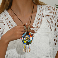 Bohemian Seashell Hemp Rope Necklace with Tassel Pendant for Women, Colorful(DK8387-1)
