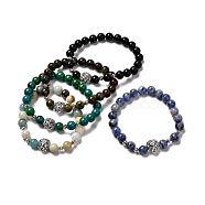Natural & Synthetic Gemstone Beads Stretch Bracelst for Men Women, with Lion Alloy Bead, Inner Diameter: 2-1/8 inch(5.5cm)(BJEW-JB06703)
