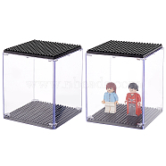 ABS Plastic Minifigure Display Cases, Acrylic Building Block Display Box, Action Figure Toys Storage Box, Black & Clear, Finished Product: 80x80x100mm(AJEW-WH0014-07B)