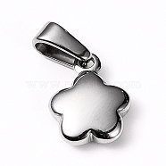 304 Stainless Steel Pendants, Flower, Stainless Steel Color, 12x9x3mm, Hole: 8x3mm(STAS-I127-005P)