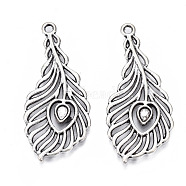 Tibetan Style Alloy Pendants, Cadmium Free & Lead Free, Feather, Antique Silver, 39x18x1.5mm, Hole: 1.8mm, about 560pcs/1000g(TIBEP-N008-123)