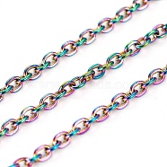 Ion Plating(IP) 304 Stainless Steel Cable Chains, Soldered, with Spool, Flat Oval, Rainbow Color, 2x2x1mm, about 32.8 Feet(10m)/roll(STAS-F217-02)