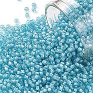 TOHO Round Seed Beads, Japanese Seed Beads, (930) Inside Color Light Aqua/White Lined, 11/0, 2.2mm, Hole: 0.8mm, about 1103pcs/10g(X-SEED-TR11-0930)