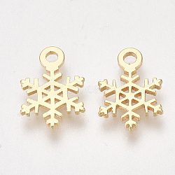 Brass Charms, Snowflake, Nickel Free, Real 18K Gold Plated, 12x8x1mm, Hole: 1.5mm(KK-S350-260)