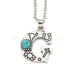 Letter A~Z Antique Silver Plated Alloy with Synthetic Turquoise Pendant Necklace, with Iron Cable Chains, Letter G, 18.70 inch(475mm), Letter G: 25x21mm(NJEW-G080-01G)
