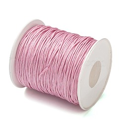 Eco-Friendly Waxed Cotton Thread Cords, Macrame Beading Cords, for Bracelet Necklace Jewelry Making, Pink, 1mm, about 100yards/roll(YC-R008-1.0mm-134)