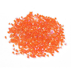 11/0 Two Cut Round Hole Glass Seed Beads, Hexagon, Transparent Colours Rainbow Plated, Orange, 2~2.5x2mm, Hole: 0.8mm, about 12857pcs/pound(SEED-L010-03A-169)