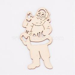 Undyed Wooden Pendants, Father Christmas, Antique White, 99x50.5x2.5mm, Hole: 2x9mm(WOOD-K005-18)