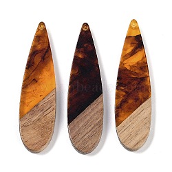 Resin & Wood Big Pendants, Teardrop Charms, Saddle Brown, 52.5x14x3mm, Hole: 1.8mm(WOOD-F015-08D)