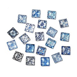 Glass Cabochons, Square with Flower Pattern, Mixed Color, 15x15x5mm, 20pcs/bag. (GLLA-Q087-01A)