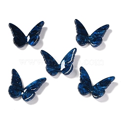 Opaque Resin Cabochons, with Glitter Powder, for DIY Earring Accessories, Butterfly, Prussian Blue, 22.5x27.5~28.5x4~5.5mm(RESI-I035-01G)