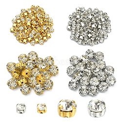 4 Style Sew on Rhinestone, Glass Crystal Rhinestone, Montee Beads, with Brass Prong Settings, Garments Accessories, Flat Round, Platinum & Golden, 3.8~8x3~6mm, about 200pcs/bag(KK-FS0001-08)