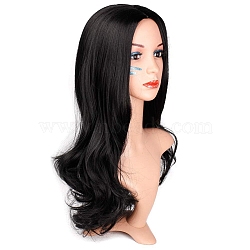 Long Wavy Curly Wigs, Middle Part Synthetic Wigs, Heat Resistant High Temperature Fiber, For Woman, Black, 23.62 inch(60cm)(OHAR-I019-08)
