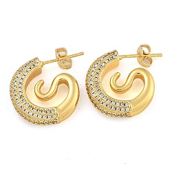 Brass Micro Pave Clear Cubic Zirconia Stud Earrings, Tail, Real 18K Gold Plated, 18.5x4.5mm(EJEW-K293-22G)
