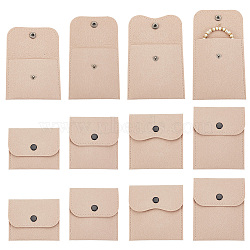 AHADERMAKER 12Pcs 4 Styles Portable Felt Card Cover Bag, with Iron Snap Button, Rectangle, Tan, 7.6~11.7x8.8~10.3cm, 3pcs/style(ABAG-GA0001-21D)