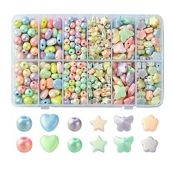 Spray Painted Frosted Opaque Acrylic Beads Sets, Mixed Shapes, Mixed Color, 6~12x6~14x4~7mm, Hole: 1.5~2mm, about 120pcs/18g, 18g(ACRP-YW0001-10)