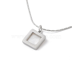 Shell Square Pendant Necklaces, 304 Stainless Steel Box Chain Necklaces, Stainless Steel Color, 16.54 inch(42cm)(NJEW-P296-01P)