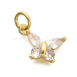 Brass Micro Pave Cubic Zirconia Charms, Butterfly, Long-Lasting Plated, Cadmium Free & Lead Free, Rack Plating, with Jump Ring, Real 18K Gold Plated, 8.5x11.5x3mm, Hole: 3mm(KK-C087-08G)